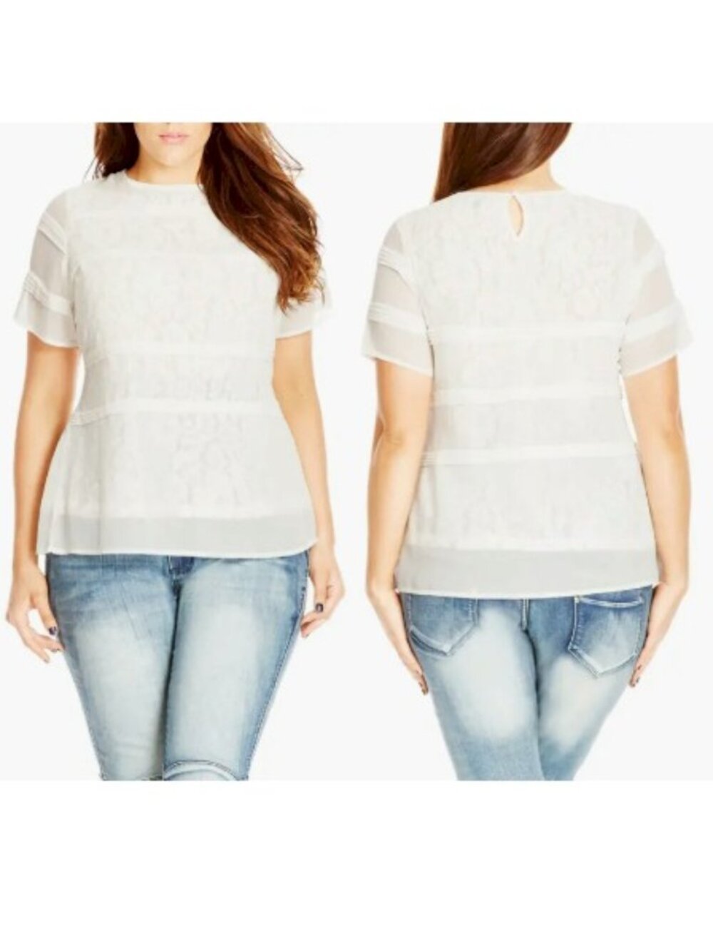 Pintuck Lace Layer Top City Chic Plus Size 16 New NWT